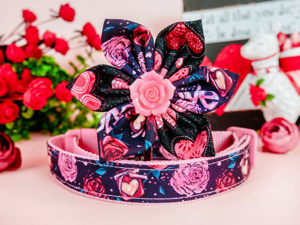 Valentine's Day dog collar with Flower - blingbling rose
