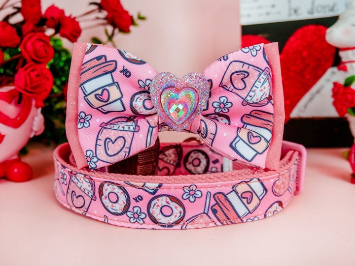 valentine dog collar with bow tie - Coffee and Donuts