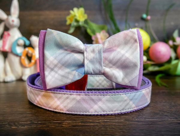Easter plaid dog collar bow tie, Purple rainbow dog collar, boy girl dog collar, small large collar, holiday spring dog collar, easter gift