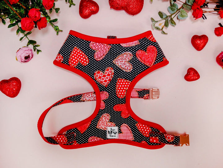 valentine dog collar with bow tie - Hearts and dots