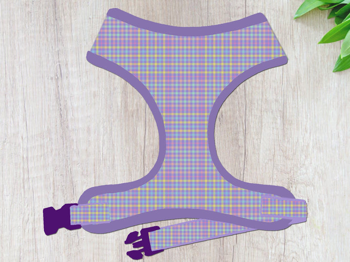 purple gingham plaid dog harness/ boy girl dog harness vest/ easter tartan harness/ fabric small fabric harness/ medium puppy dog harness