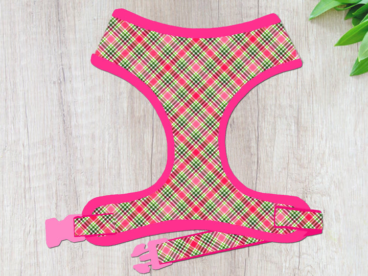 girl plaid dog harness/ boy tartan dog harness vest/ easter pink summer harness/ small fabric harness/ medium puppy designer dog harness