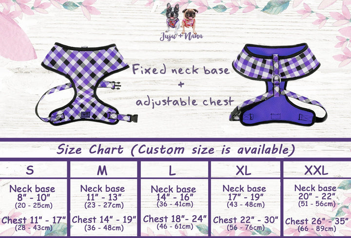 purple gingham plaid dog harness/ boy girl dog harness vest/ easter tartan harness/ fabric small fabric harness/ medium puppy dog harness
