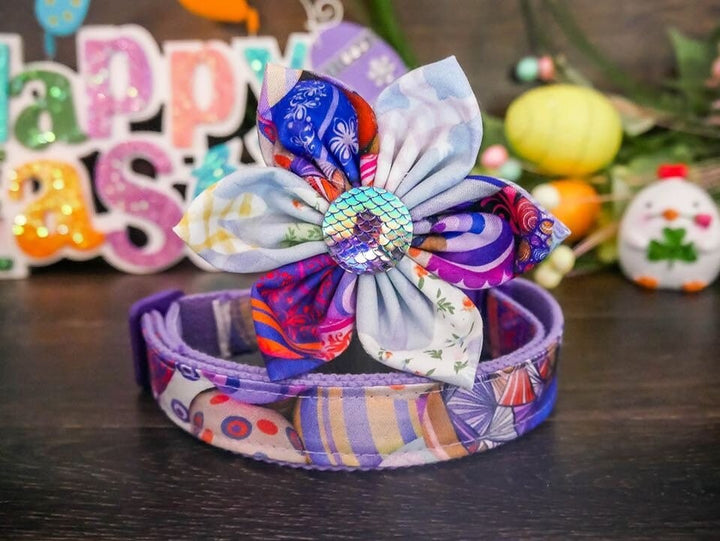 Easter eggs dog collar flower/ girl purple dog collar/ small large dog collar/ holiday dog collar/ cute puppy collar/ medium dog collar