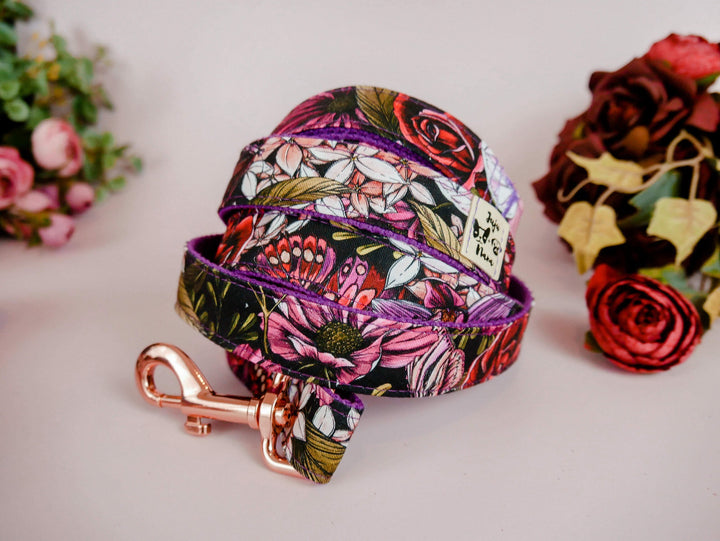 Dog collar with flower - Boho rose, butterfly, and orchid