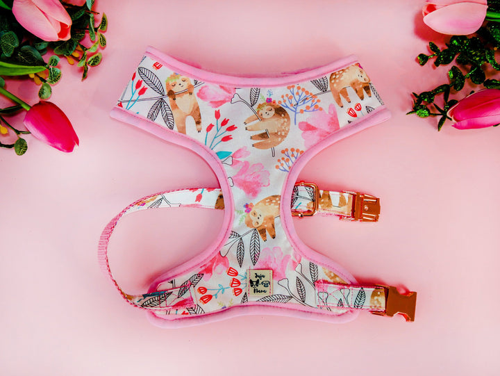 Floral sloth dog harness vest/ cute Girl dog harness/ pink flower dog harness/ Small puppy dog harness/ female medium soft dog harness