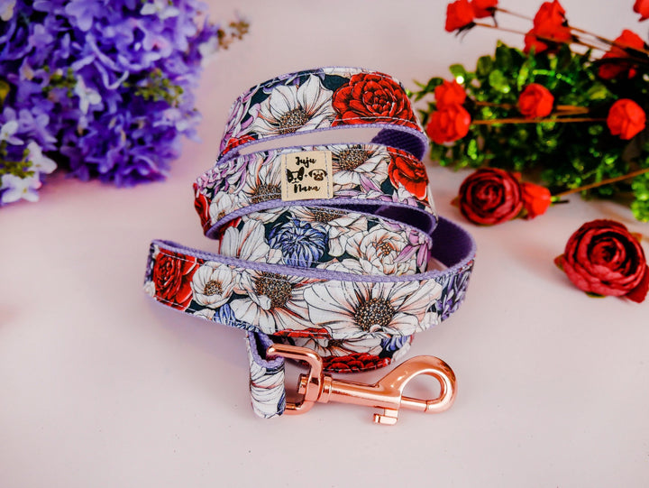 Purple floral dog collar/ Girl daisy rose poppy dog collar/ flower female dog collar/ boho large small dog collar/ liberty fabric dog collar