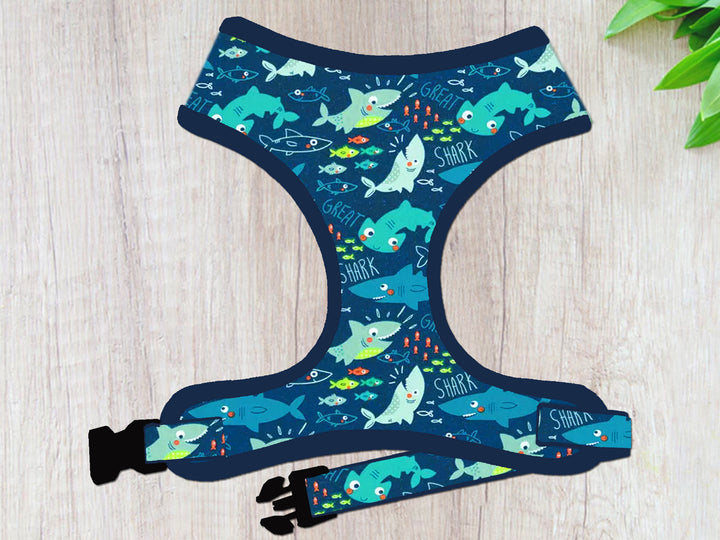 Shark Nautical dog harness/ boy girl dog harness/ blue cute dog harness/ sea puppy small dog harness/ soft fabric medium harness