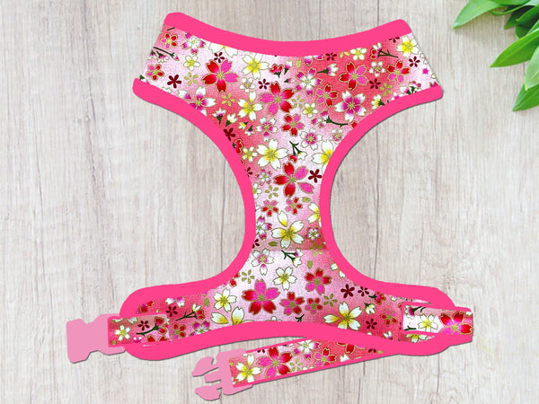 pink Japanese kimono floral dog harness vest/ girl flower dog harness/ cherry blossom female harness/ glitter sakura fabric soft harness