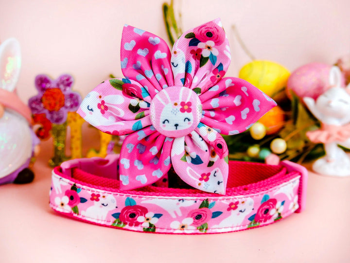 dog collar with flower - rose flower and bunny