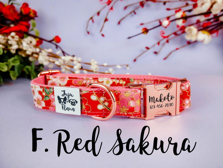 personalized dog collar/ Engraved buckle dog collar/ Girl boy Floral dog collar/ japanese kimono flower collar/ large small dog collar