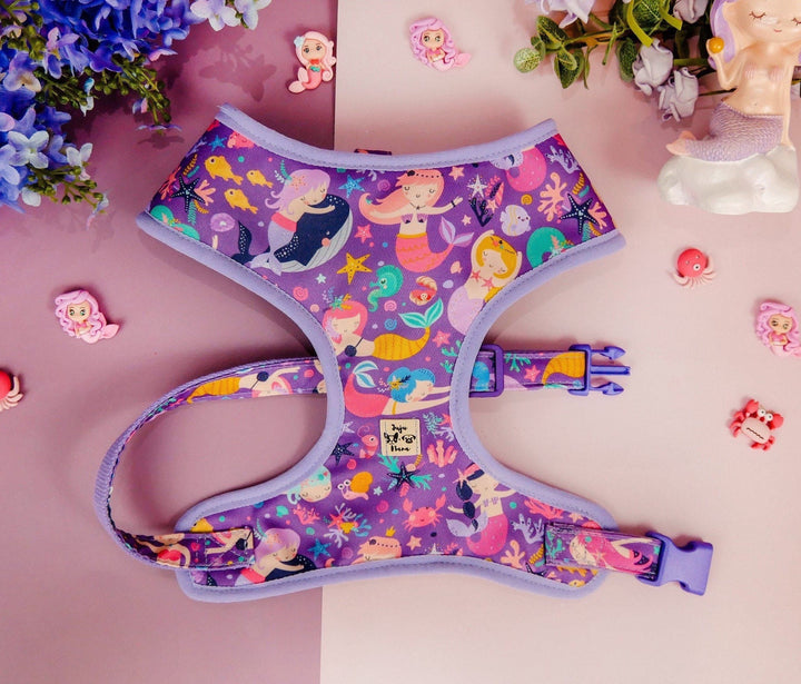 girl Mermaid dog harness vest/ cute purple dog harness/ Small Puppy harness/ custom medium dog harness/ soft fabric designer dog harness