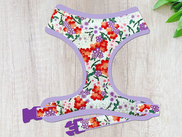 purple white floral dog harness vest/ Japanese kimono girl dog harness/ cherry blossom flower harness/ small medium puppy harness