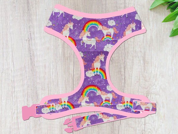 Cute Unicorn dog harness/ rainbow girl dog harness vest/ girl cloud purple pink harness/ small medium dog harness/ puppy fabric dog harness