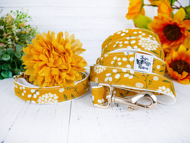 Floral Girl dog harness leash set/ small medium harness vest/ yellow boho flower dog harness and leash/ Custom Puppy dog lead harness