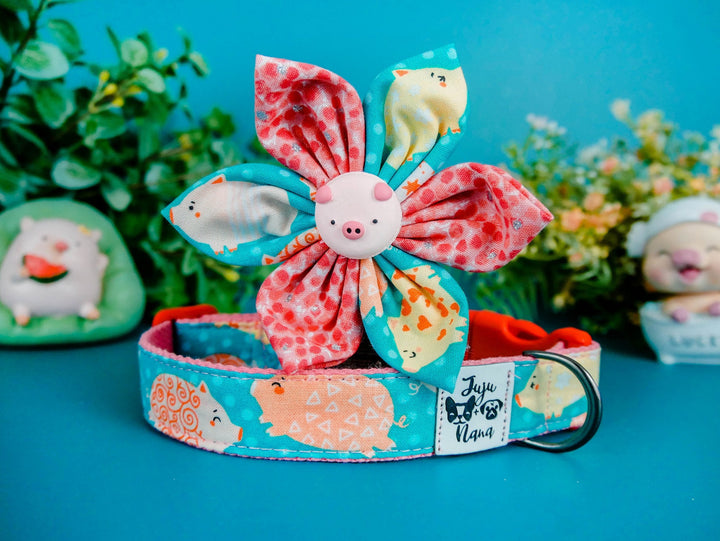 Dog collar with flower - Piggy and dots