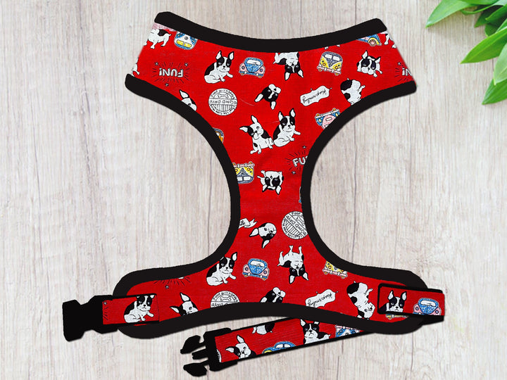French bulldog harness vest/ boy girl  Frenchie harness/ Boston Terrier harness/ cute red dog harness/ small mesium puppy dog harness