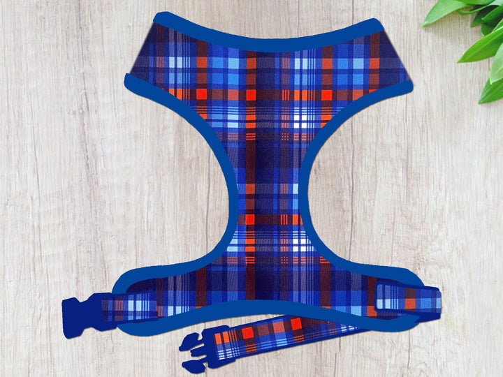 Patriotic plaid dog harness vest/ girl boy tartan dog harness/ 4th of july harness independence day/ memorial day dog/ soft fabric harness