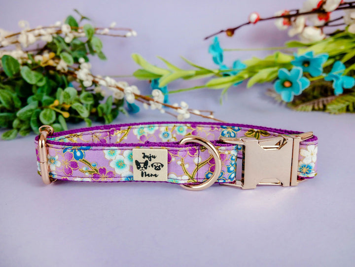 purple Female floral dog collar/ Japanese kimono girl dog collar/ flower cherry blossom collar/ small large dog collar/ soft fabric collar