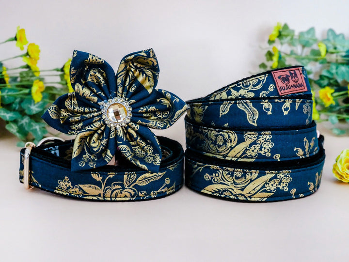 Dog collar with flower - English Garden roses