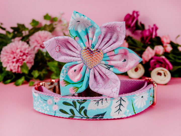 Dog collar with flower - Watercolor blue flowers