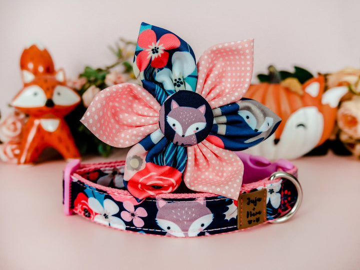 Dog collar with flower - Fox and flower