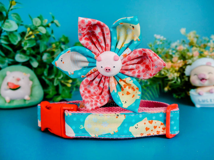 Dog collar with flower - Piggy and dots