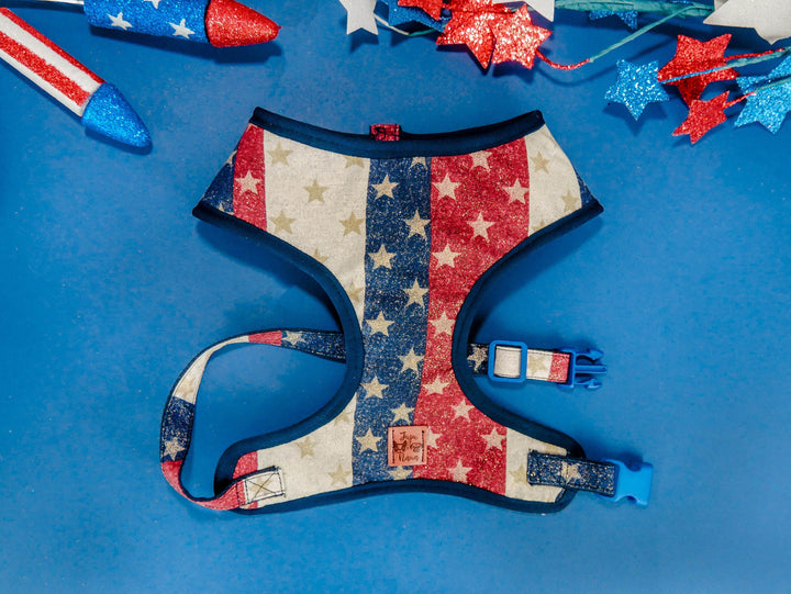 Patriotic glitter stars dog harness vest/ 4th of july harness/ girl boy dog harness/ independence day harness/ memorial day fabric harness