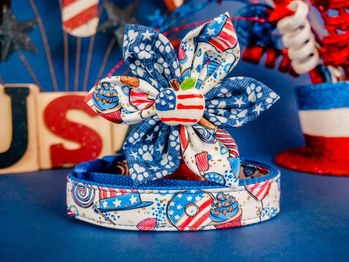 Patriotic cupcake dog collar flower/ cute girl dog collar/ 4th of July dog collar/ Memorial day collar/ donut american female dog collar
