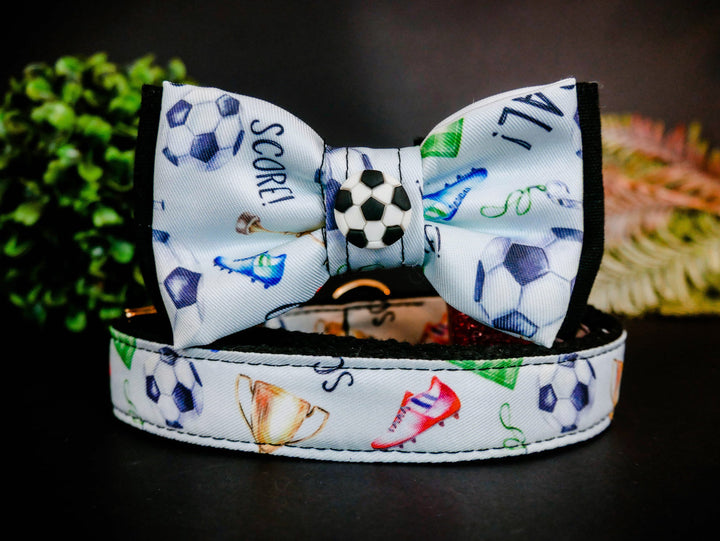 soccer game dog collar with bow tie/ Boy sport dog collar/ cute gray collar/ large small  puppy dog collar/ novelty soft fabric collar