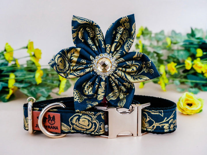 Dog collar with flower - English Garden roses
