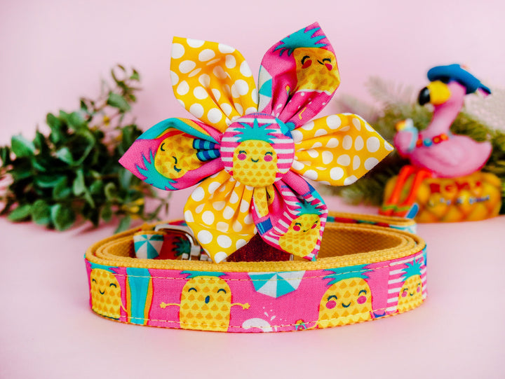 Dog collar with flower - Beach Pineapples