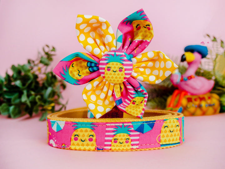 Dog collar with flower - Beach Pineapples