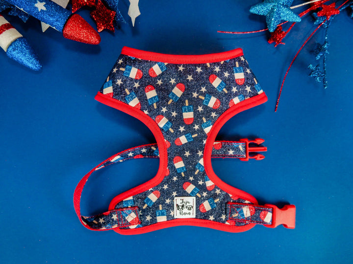 Patriotic Popsicle star dog harness vest/ 4th of july harness/ girl boy dog harness/ independence day harness/ memorial day harness