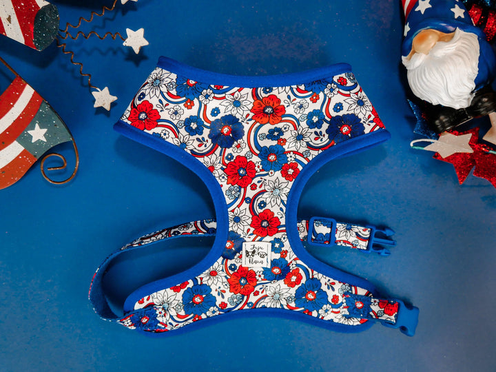Patriotic floral rainbow dog harness vest/ flower girl boy dog harness/ 4th of july harness/ memorial day harness/ small medium dog harness