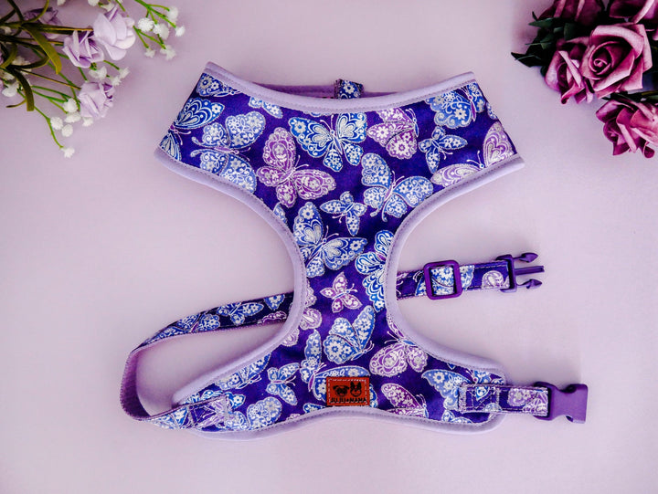 Girl purple dog harness vest/ floral butterfly dog harness/ flower female dog harness/ designer custom dog harness/ small medium dog harness
