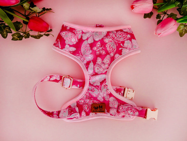 pink Girl dog harness vest/ butterfly floral dog harness/ custom flower harness/ female medium dog harness/ small puppy dog harness