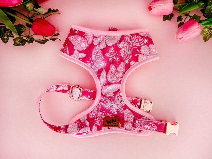 butterfly dog Harness leash set/ pink Girl dog harness vest/ cute glitter dog harness and lead/ female floral harness/ custom harness