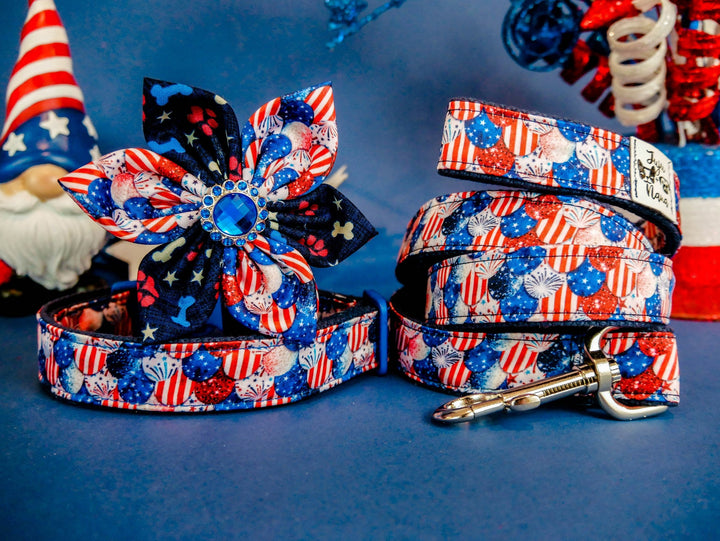 Patriotic mermaid scales dog collar flower/ 4th of July collar/ Girl cute collar/ flag dog collar/ large small collar/ Memorial day collar