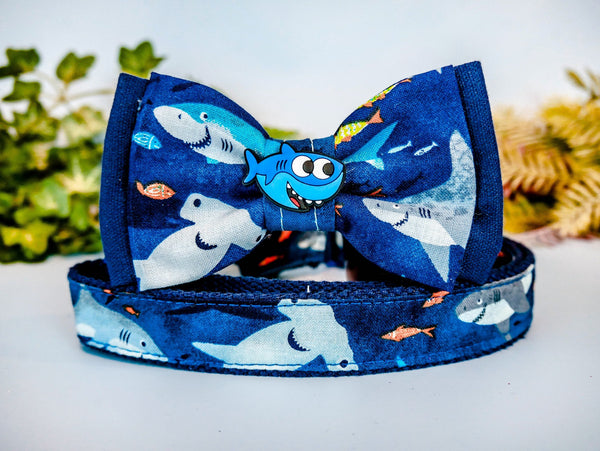 Shark Nautical dog collar bow tie/ boy cute collar/ ocean beach dog collar/ summer blue collar/ large small puppy collar/ blue collar