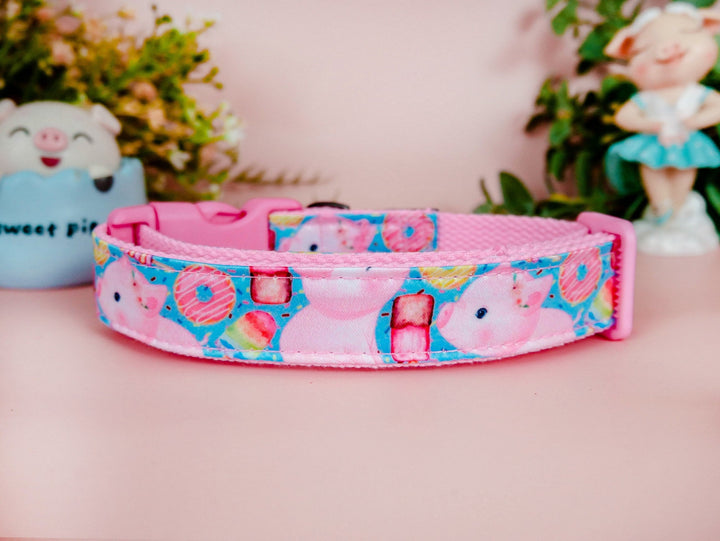 Piggy popsicle dog collar/ girl boy donut dog collar/ cute pig dog collar/ large small puppy collar/ food fabric dog collar