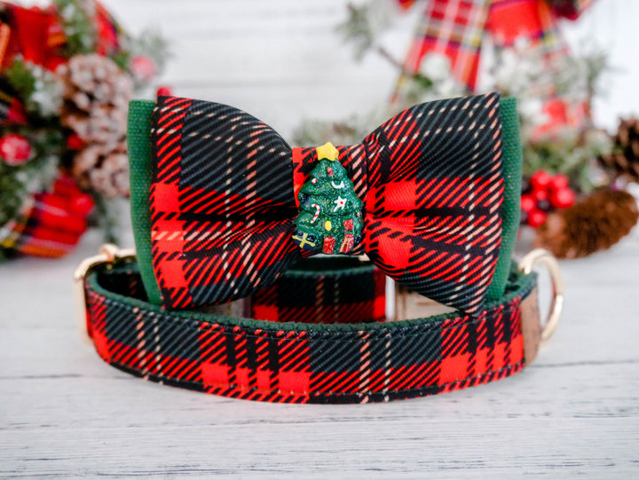 Christmas plaid dog collar bow tie/ Boy winter dog collar