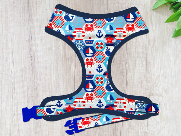 nautical tropical dog harness vest/ Summer boy girl dog harness/ crab anchor harness/ ocean beach harness/ plaid soft fabric harness