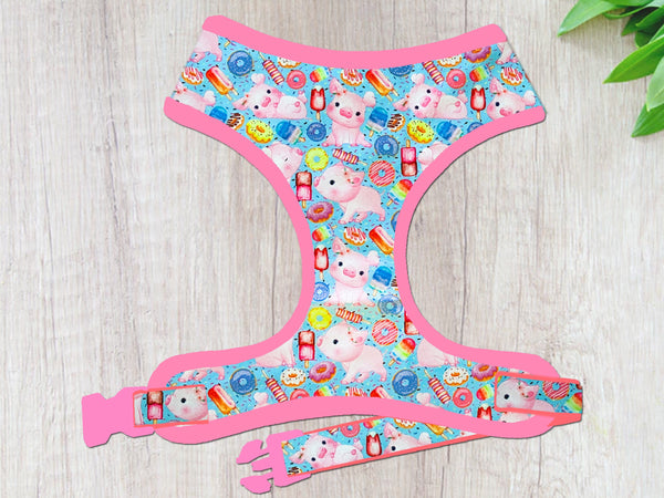 Piggy cute dog harness/ Girl donut dog harness vest/ pig popsicle dog harness/ Small Puppy medium dog harness/ pink fabric soft harness