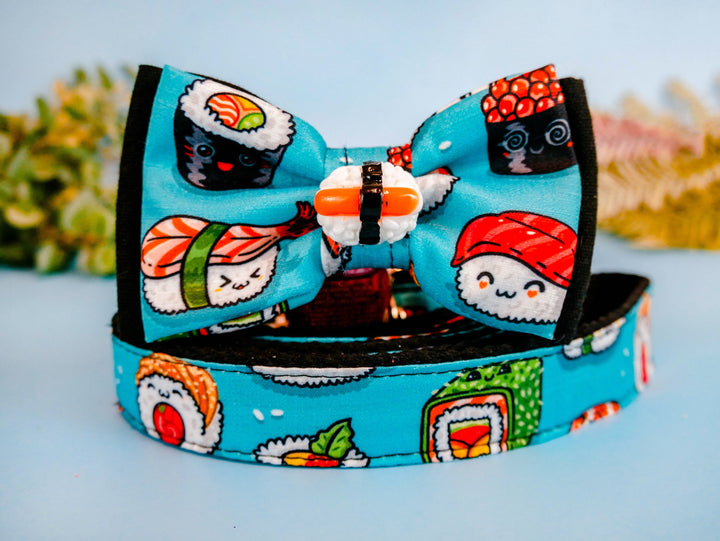 Sushi dog collar bow tie/ cute boy dog collar/ japanese food dog collar/ large medium small dog collar/ soft fabric puppy collar