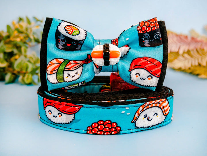 Sushi dog collar bow tie/ cute boy dog collar/ japanese food dog collar/ large medium small dog collar/ soft fabric puppy collar