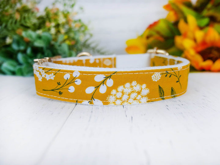 Girl dog collar/ Floral dog collar/ Fall Autumn dog collar/ small large dog collar/ female flower dog collar/ thanksgiving yellow dog collar