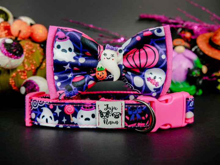 Halloween dog collar with bow tie - Ghost haunted house