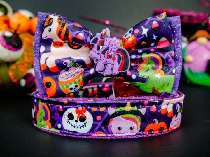 Halloween dog collar with bow tie - Unicorn party