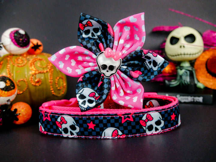 Halloween Sugar skull dog collar flower/ day of the dead collar